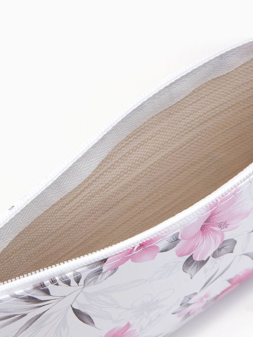 Цена за 3 шт. Косметичка-пенал на молнии, плоская, с рисунком, белая/розовая