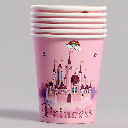 Стаканы бумажные С днём рождения с принцессой, 6 шт - Страна карнавалия фото 2