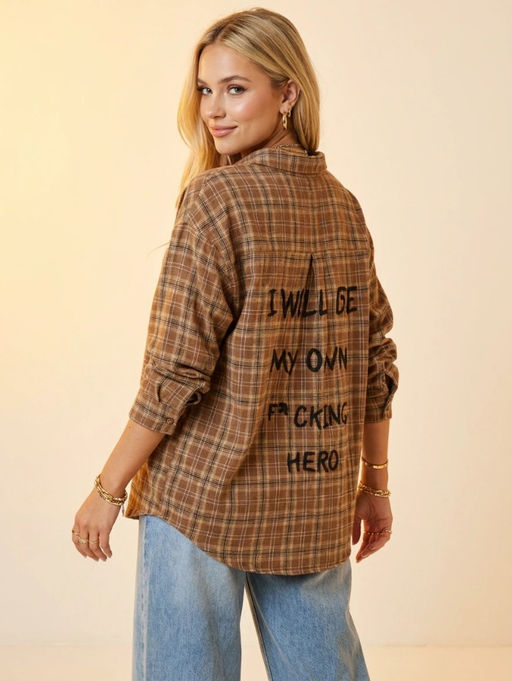 K13513 Рубашка с вышивкой OVER SIZE (хлопок) БЕЖЕВЫЙ