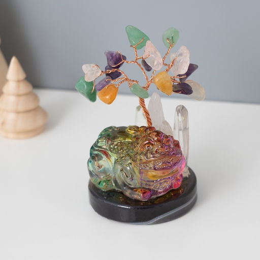 Фигурка «Деревце под защитой льва», стекло, металл, 18 камней, цветной, 5.5×5.5×9 см