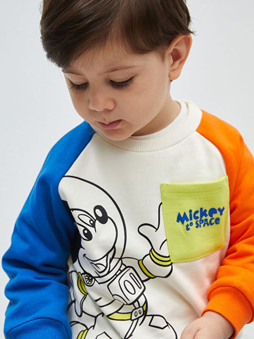Bisiklet Yaka Uzun Kollu Mickey Mouse Bask?l? Erkek Bebek Sweatshirt - Waikiki фото 3