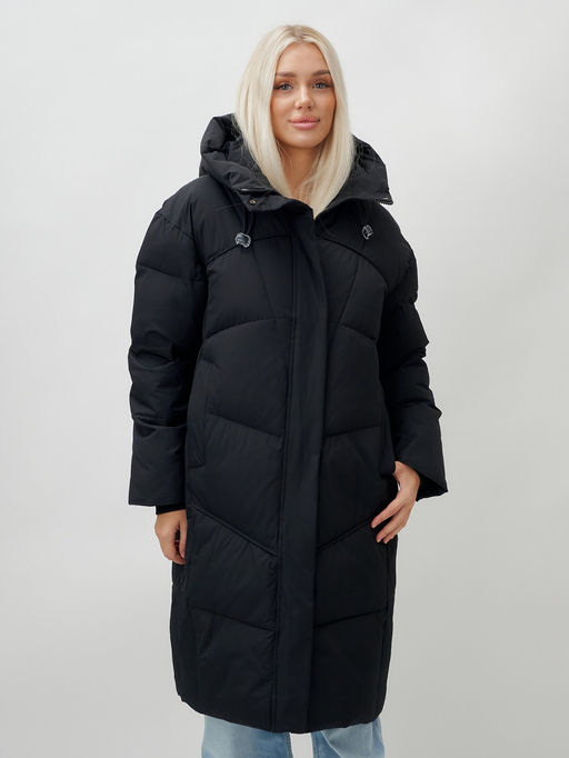 Пальто летучая мышь женское с капюшоном зимнее черного цвета 9616Ch - Mtforce фото 11