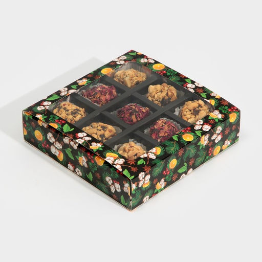 Цена за 5 шт. Коробка под 9 конфет с ячейками «Вкусный Новый год» 14.5×14.5×3.5 см