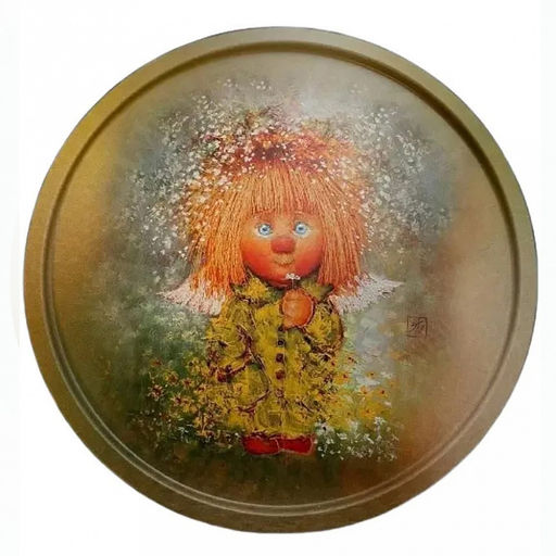 Поднос металлический "Ангел, дарящий лето" д20см, круглый, (тарелка) (Россия)