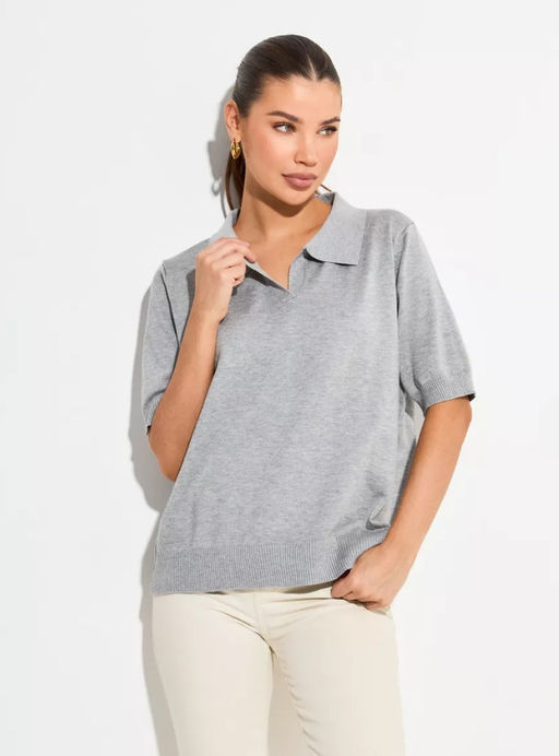 K13460 Футболка-поло (вязаный трикотаж) СВ_СЕРЫЙ