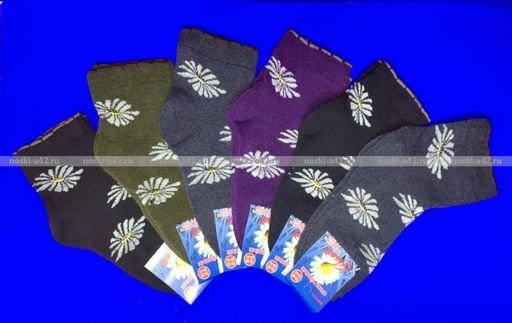 Цена за 10 пар. Лилия носки женские внутри махра со слабой резинкой Ромашки 23-25