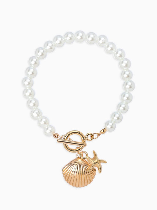 Набор 2 предмета: бусы. браслет «Жемчуг. Ракушка вонголе», L=18/42 см, №8, белый в золоте
