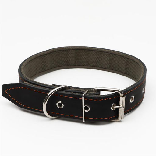 Ошейник комбинированный кожа/брезент, 69 х 3,5 см, украшенный, ОШ 45-60 см, чёрный - Пижон фото 2