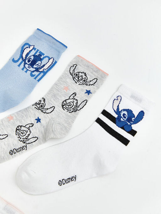 Stitch Bask?l? K?z ?ocuk Soket ?orap 5li