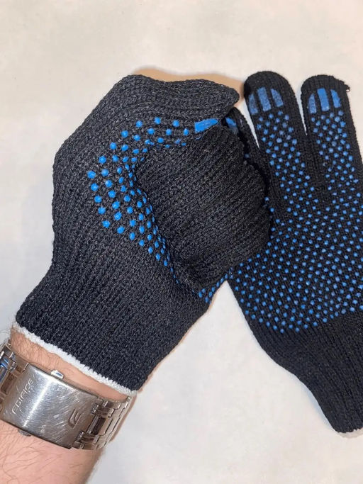 Перчатки ХБ с ПВХ "КАМА" (5 нитей) 7.5 класс, ЧЕРНЫЕ 0038ч 10 пар в уп (ЦЕНА ЗА ПАРУ!!!)