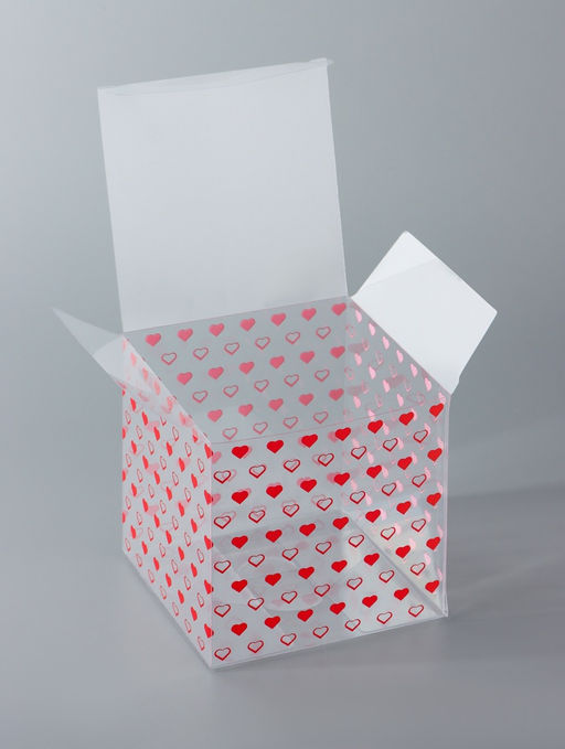 Цена за 5 шт. Складная прозрачная коробка из PVC, для упаковки подарков, Сердечки, 11?11?11 см