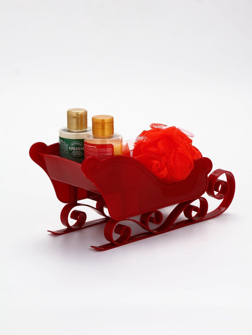 Подарочный набор новогодний в санях: гель для душа 2 шт., соль для ванны и мочалка, URAL LAB