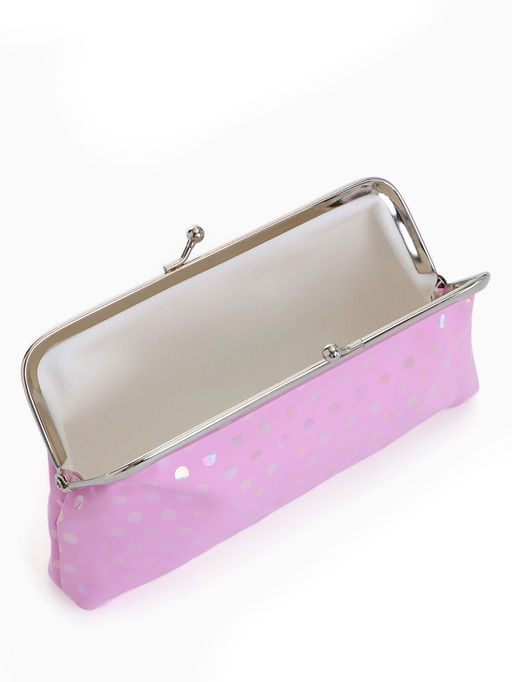 Косметичка женская на фермуаре, маленькая, в перламутровый горох, розовая