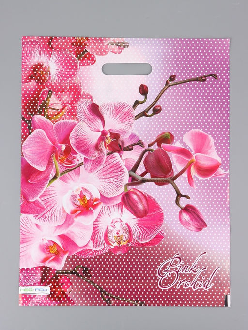 Цена за 25 шт. Пакет "Орхидея розовая, полиэтиленовый с вырубной ручкой, проруб. 38х47 см, 38х