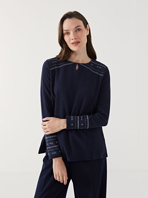 Bisiklet Yaka Desenli Kad?n Bluz