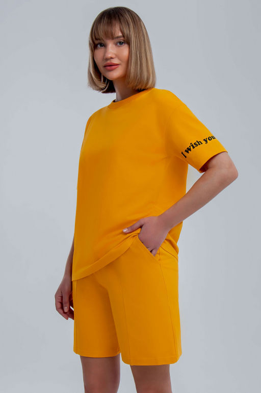 Арт. 2366 Костюм женский с шортами 42-50 (5 шт) Цвет:верх-горчичный,низ-горчичный - Калинка фото 4