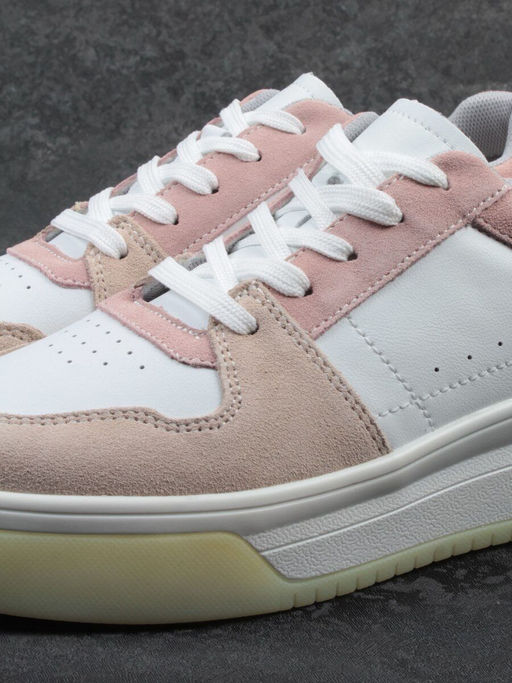 03-YG453-1 WHITE/PINK/BEIGE/LT. BLUE Кроссовки женские (натуральная кожа) - Фабричный китай фото 3