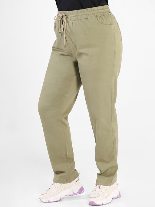 Зеленые брюки на круговой резинке летние большие - Almond фото 2