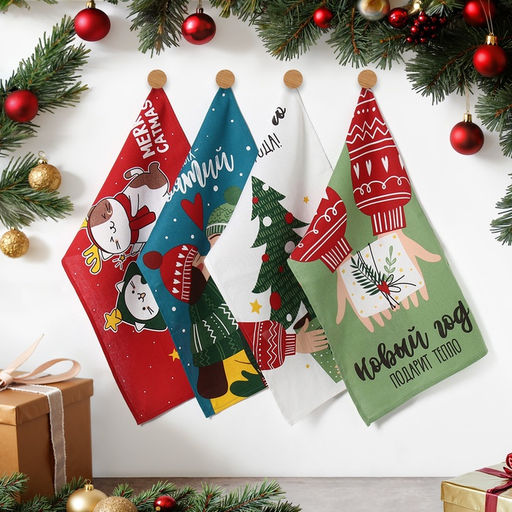 Набор кухонных полотенец Доляна Время теплых объятий, 35х60 см-4шт., 100% хлопок, 160 г/м2  фото 29