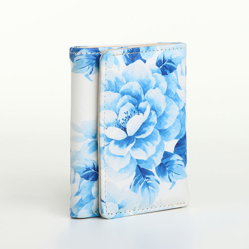 Кошелёк женский на кнопке, 10.5×2.5×8.5 см, с цветочным принтом, белый/голубой