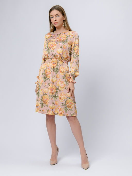 Платье розового цвета с принтом и длинными рукавами - 1001dress фото 2