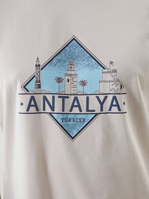 Bisiklet Yaka Antalya Bask?l? Penye Erkek Ti??rt