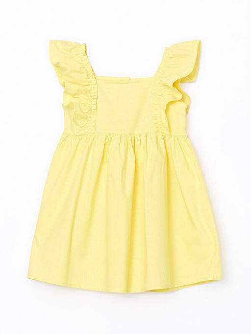 Kare Yaka Keten Kar???ml? K?z ?ocuk Elbise