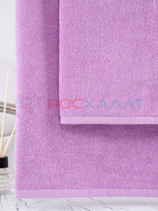Махровое полотенце без бордюра сиреневое ПМ-10 50х90