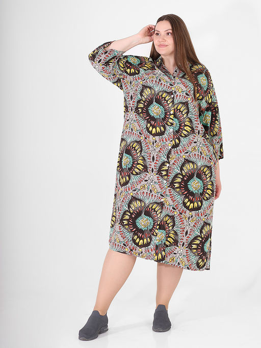 Платье-рубашка коричневого цвета с цветочным принтом