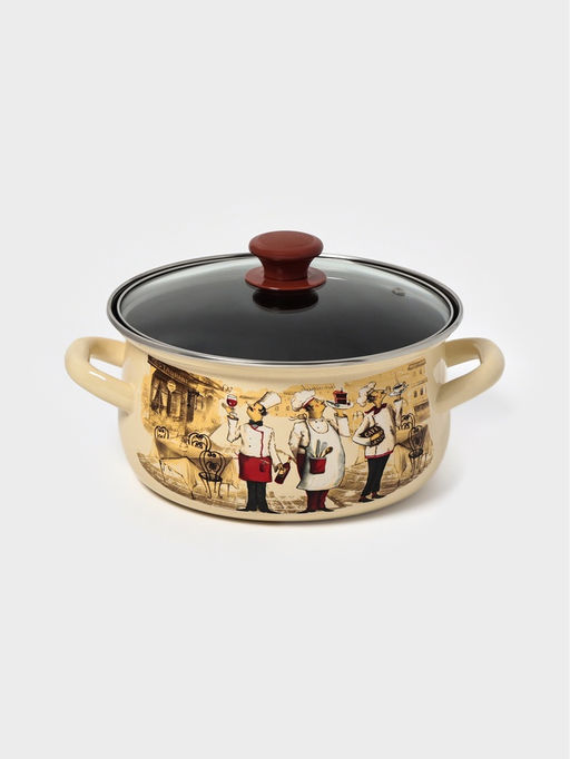 Кастрюля эмалированная «Сомелье», 3 л, d=23.1 см, цвет слоновой кости