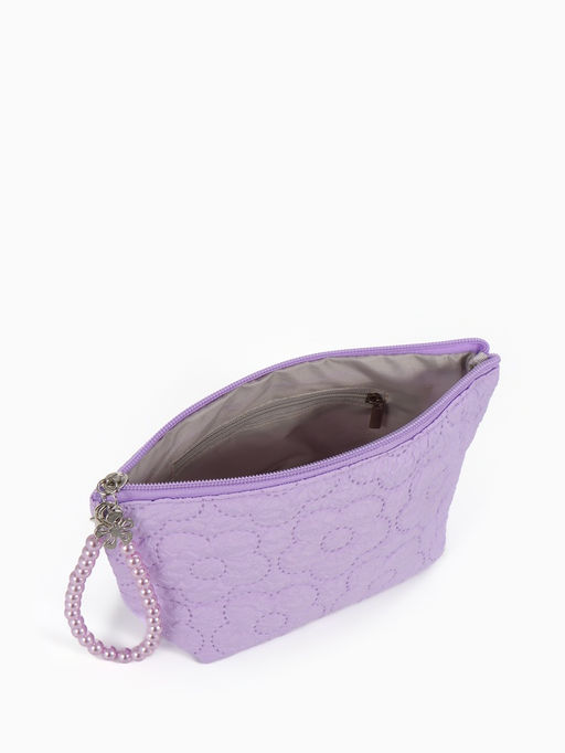Косметичка женская «Цветочки», на молнии, ручка из бусин, сиреневая