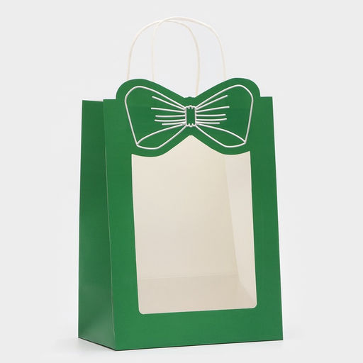 Цена за 12 шт. Пакет подарочный новогодний с оком Бант, 30?22?14, зеленый.