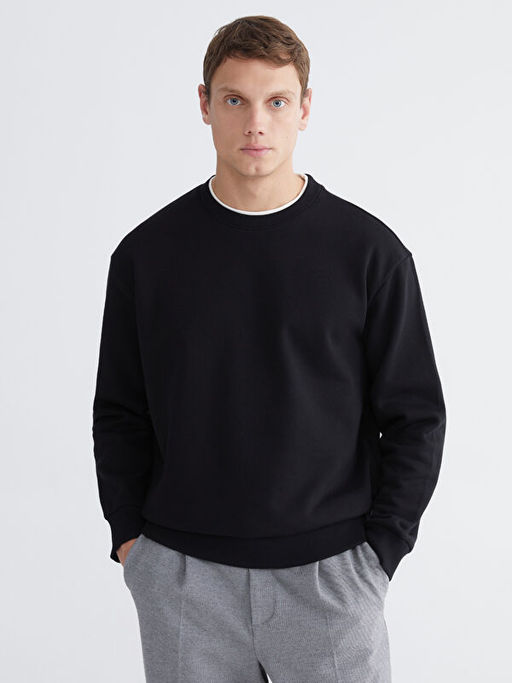 Bisiklet Yaka Erkek Kal?n Sweatshirt