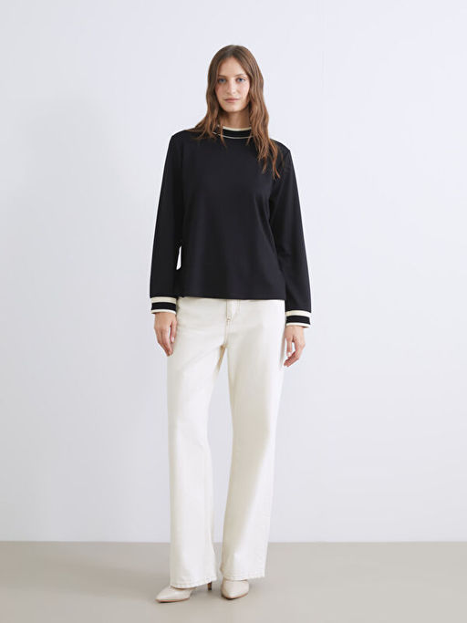 Dik Yaka ?erit Detayl? Kad?n Sweatshirt Tunik