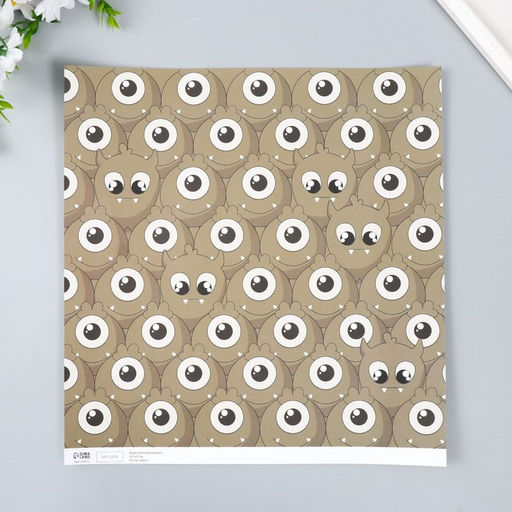 Цена за 5 шт. Бумага для скрапбукинга двусторонняя «Монстрики и листья», плотность 180 г, 30.5×32 см