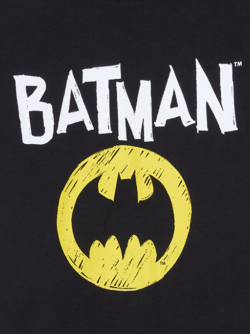 Bisiklet Yaka Batman Bask?l? Erkek ?ocuk ?ortlu Pijama Tak?m?