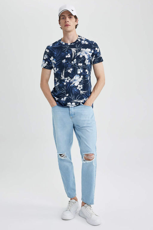 Облегающая футболка с круглым вырезом и короткими рукавами с рисунком - Defacto фото 2