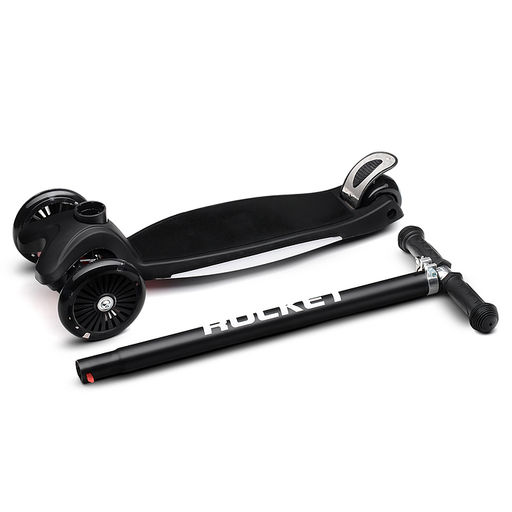 Самокат 3-х колесный ROCKET,колеса PU со светом, ABEC 7, черный