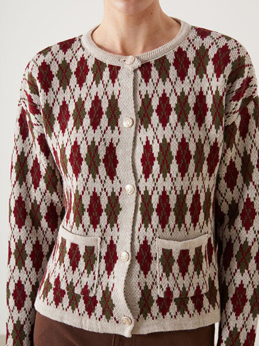 Bisiklet Yaka Baklava Desenli Kad?n Triko H?rka