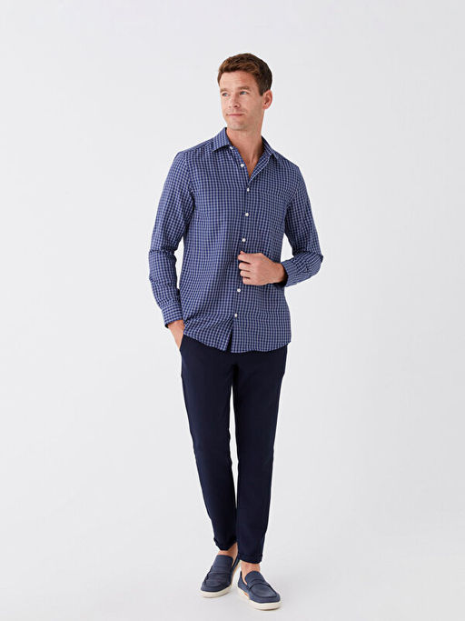 Regular Fit Uzun Kollu Ekose Gabardin Erkek G?mlek