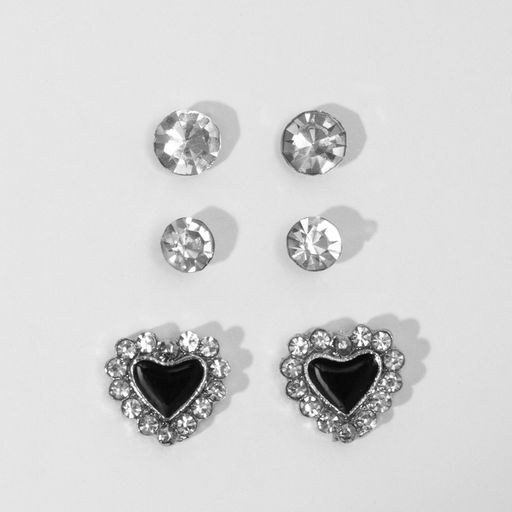 Цена за 2 шт. Пусеты 3 пары «Сердце», цвет МИКС