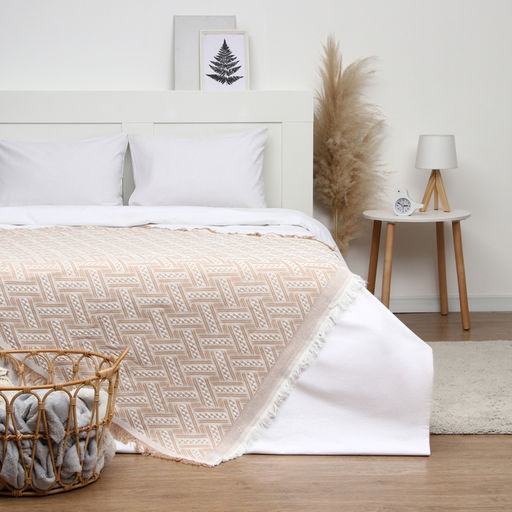 Плед с бахромой «Этель» Home, 130×180 см, бежевый, жаккард