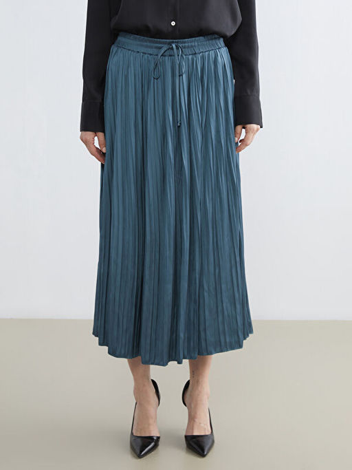 Beli Lastikli Saten Pileli Etek