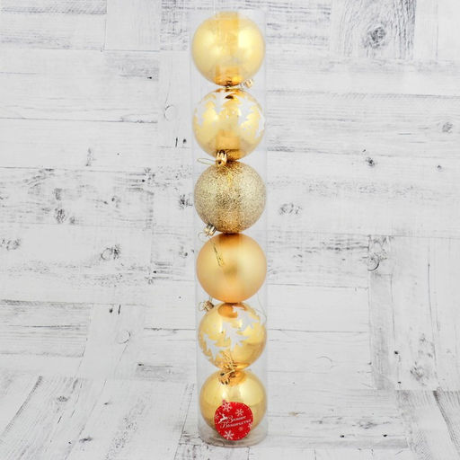 Ёлочные игрушки Ёлочки ассорти, шары новогодние, d=8 см, набор 6 шт., золотистый - Зимнее волшебство фото 2