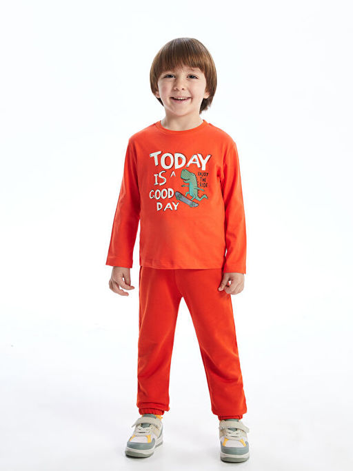 Bisiklet Yaka Dinozor Bask?l? Erkek Bebek Ti??rt