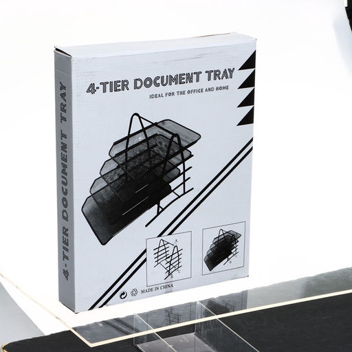 Лоток для бумаг А4, горизонтальный, металлическая сетка, 4 отделения, чёрный