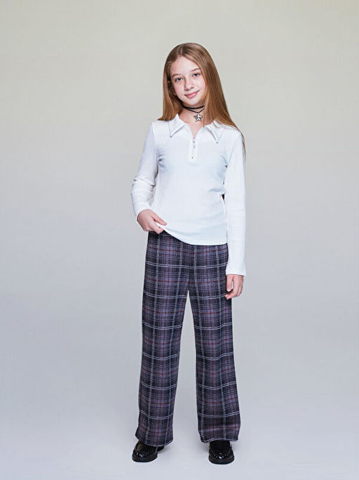 Beli Lastikli Ekose K?z ?ocuk Pantolon