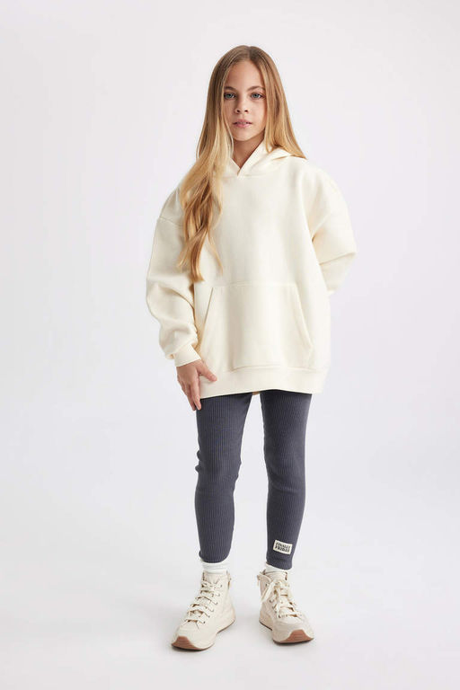 Толстовка оверсайз для девочек с капюшоном и мягкой ворсистой подкладкой - Defacto фото 2