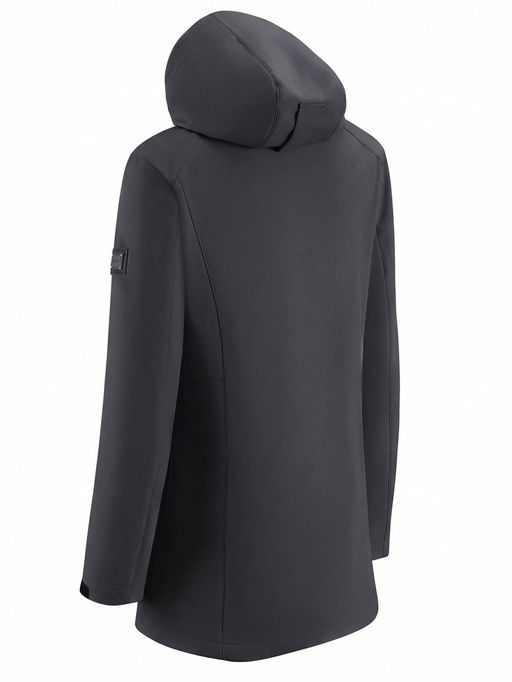 Парка женская софтшелл виндстоппер удлинённая с капюшоном черного цвета 9614_1Ch