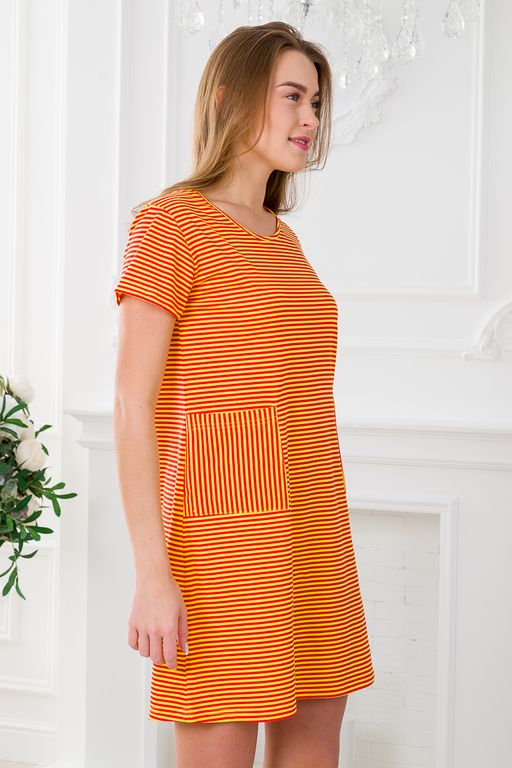 Туника женская из кулирки Руслана красная полоса на жёлтом - Амадэль фото 3